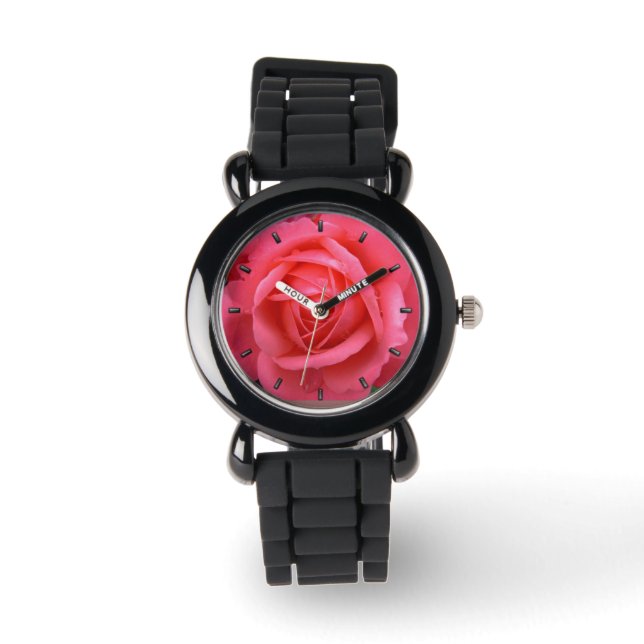 Red Rose Watch Romantic Pink Rose Wrist Watches (Front)