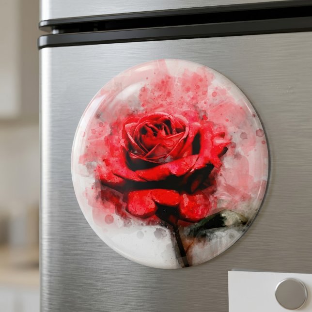 Red Rose Watercolor Art on White Background Magnet (Red Rose Watercolor Art on White Background. Magnet)