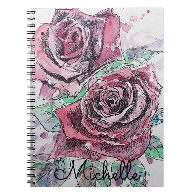 Red Rose Watercolor Beautiful Womans Name Notebook (Front)