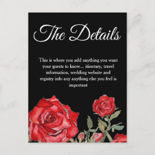Red Rose Watercolor Elegant Wedding Details Card