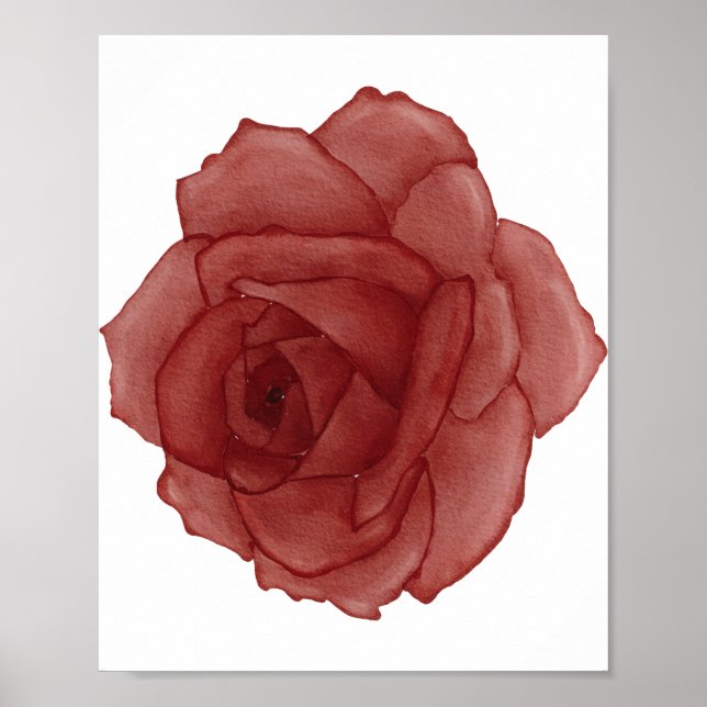 Red Rose Watercolor Facing Left Poster (Front)