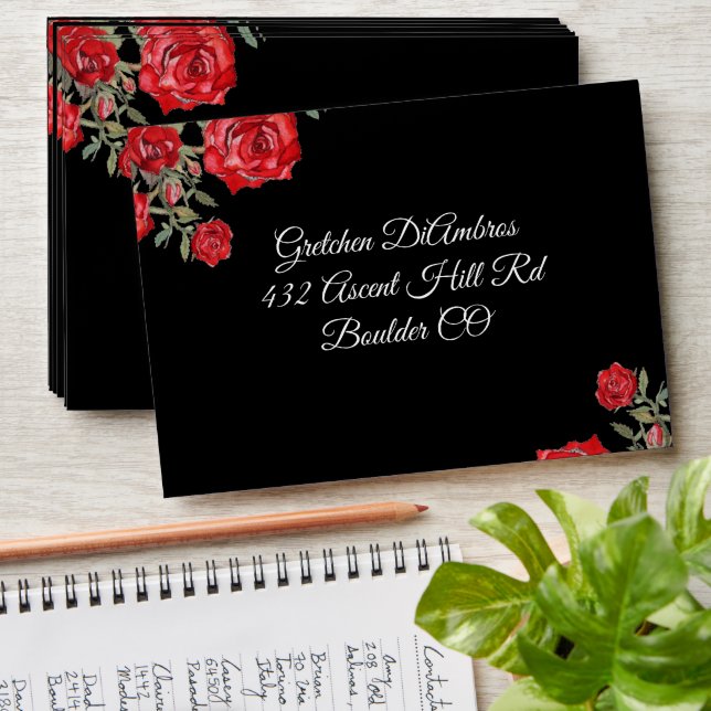 Red Rose Watercolor Floral  Envelope (Stacked)