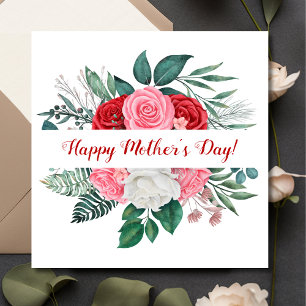 Red Rose Watercolor Floral Mother's Day Card