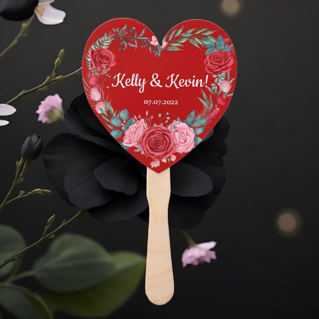 Red Rose Watercolor Floral Wedding Hand Fan (Creator Uploaded)