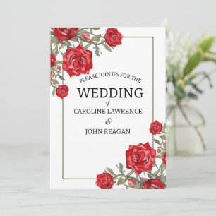 Red Rose Watercolor Floral Wedding  Invitation