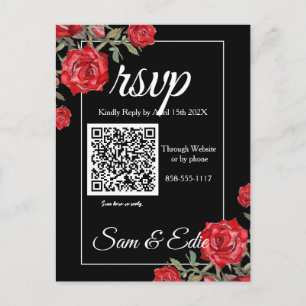 Red Rose Watercolor Floral Wedding RSVP Card