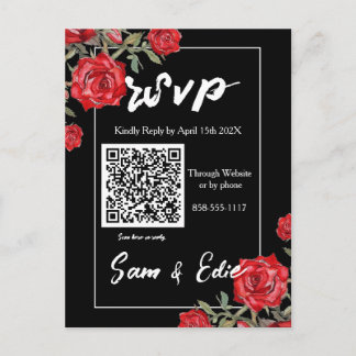 Red Rose Watercolor Floral Wedding RSVP Card