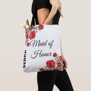 Red Rose Watercolor Floral Wedding  Tote Bag