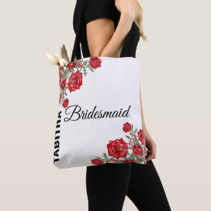 Red Rose Watercolor Floral Wedding  Tote Bag