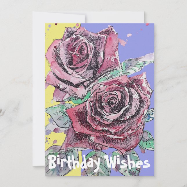 Red Rose Watercolor Flower Floral Birthday Card (Front)