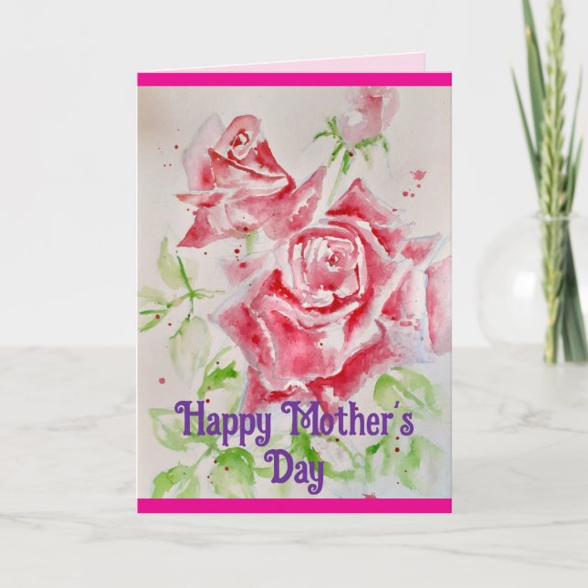Red Rose Watercolor Flower Floral Mothers Day Card (Front)
