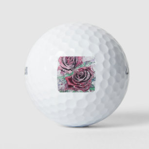 Red Rose Watercolor Flowers Floral Painting Golf Balls