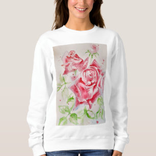 Red Rose Watercolor Flowers Floral Painting Roses Sweatshirt