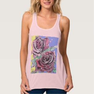 Red Rose Watercolor Flowers Floral Roses Painting Singlet
