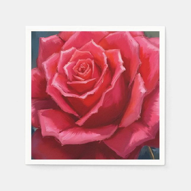 Red Rose Watercolor Formal Floral Wedding Napkin (Front)