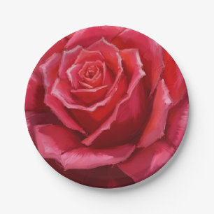 Red Rose Watercolor Formal Floral Wedding Paper Plate
