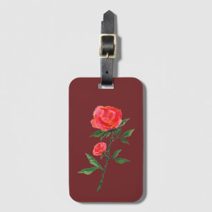 Red Rose Watercolor Luggage Tag