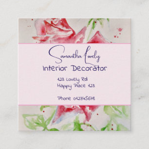 Red Rose Watercolor Roses Happy Birthday Square St Business Card