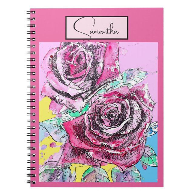 Red Rose Watercolor Roses Pink iPad Smart Cover Notebook (Front)