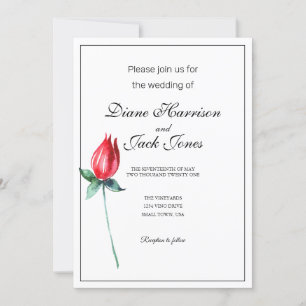 Red Rose Watercolor Stem Wedding Invitations