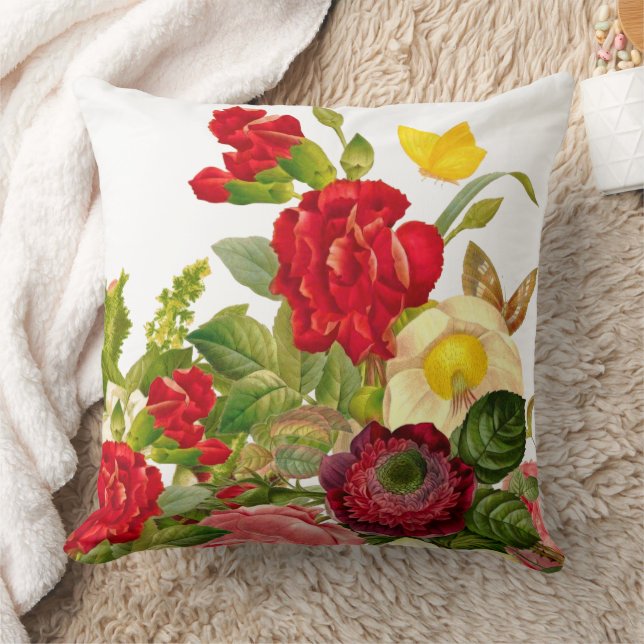 Red Rose Watercolor Trend & Yellow Butterfly  Cushion (Blanket)