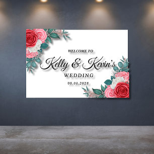 Red Rose Watercolor Wedding Banner