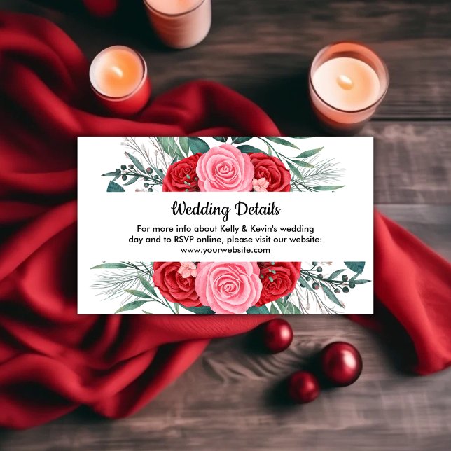 Red Rose Watercolor Wedding  Enclosure Card (Red Rose Watercolor Wedding Enclosure Card)