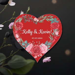 Red Rose Watercolor Wedding Heart Sticker