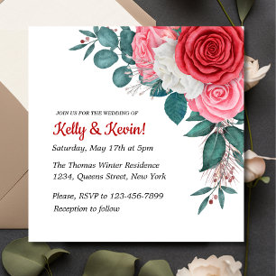 Red Rose Watercolor Wedding Invitation