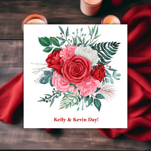 Red Rose Watercolor Wedding Napkin
