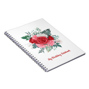 Red Rose Watercolor Wedding Notebook