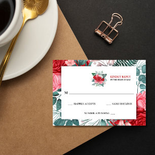 Red Rose Watercolor Wedding RSVP Card