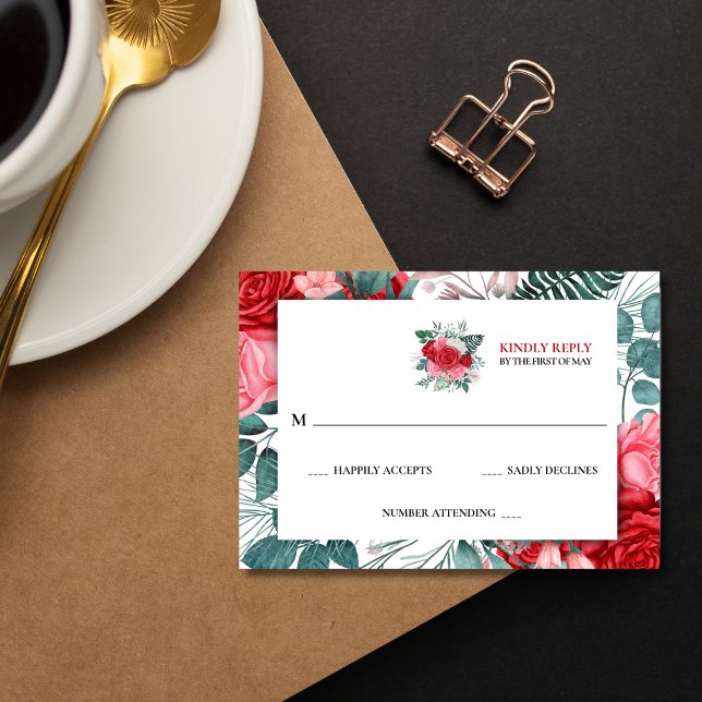 Red Rose Watercolor Wedding  RSVP Card (Creator Uploaded)