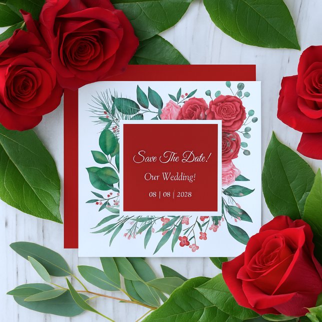 Red Rose Watercolor Wedding  Save The Date (Red Rose Watercolor Wedding Save The Date)