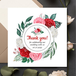 Red Rose Watercolor Wedding Thank You Card