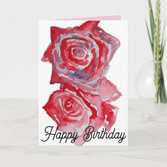 Red Rose Watercolour Birthday Card (Front)