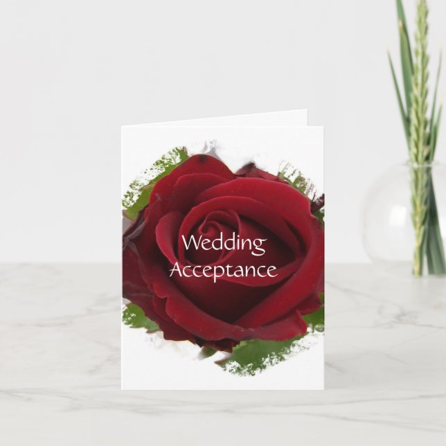 Red Rose Wedding Acceptance Card (Front)