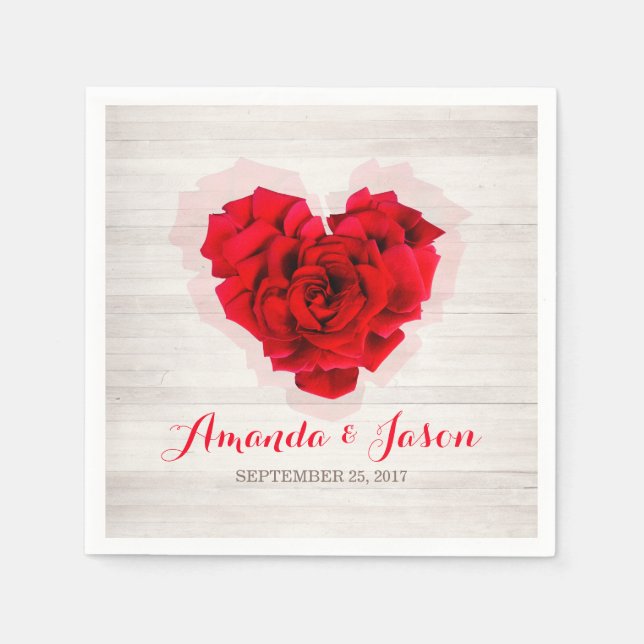 Red rose wedding cocktail paper napkins hhn01 (Front)