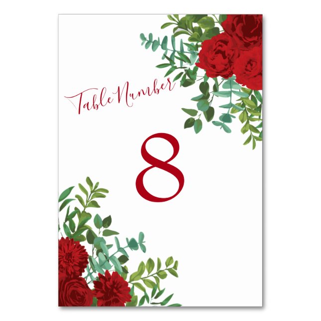 Red Rose Wedding Elegant Classic Table Number (Back)
