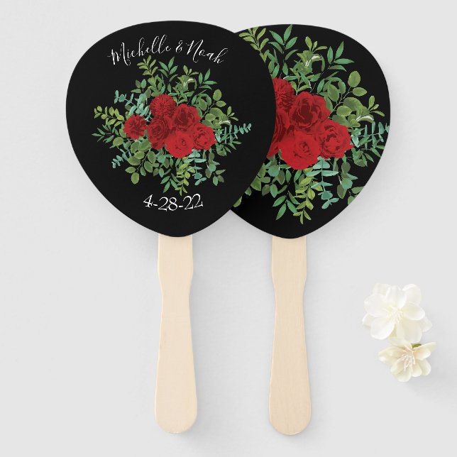 Red Rose Wedding Hand Fan (Front and Back)