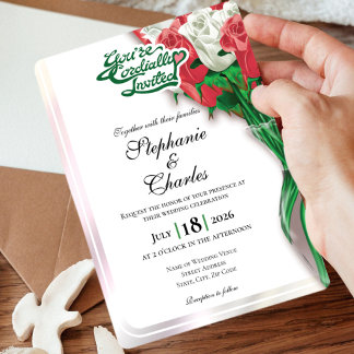 Red Rose Wedding Invite - Green Heading #2