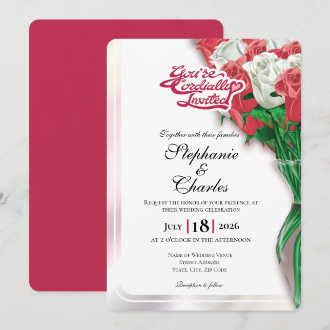Red Rose Wedding Invite - Red Heading #2 (Front/Back)