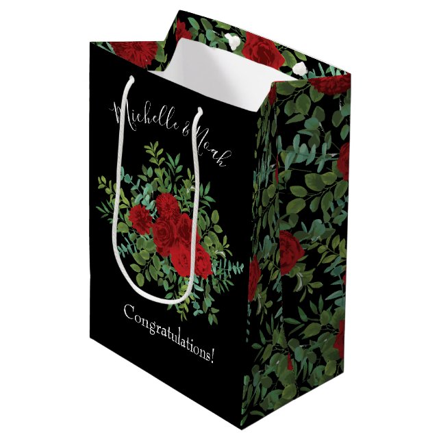 Red Rose Wedding Medium Gift Bag (Front Angled)
