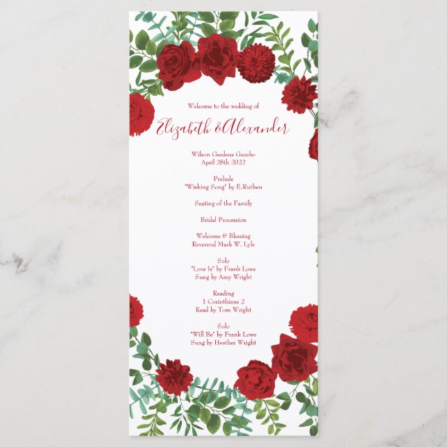Red Rose Wedding Menu (Front)