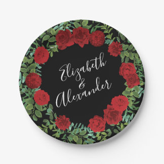 Red Rose Wedding Paper Plate