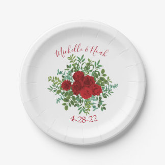 Red Rose Wedding Paper Plate