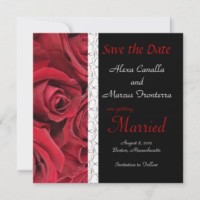 Red Rose Wedding Save the Date Card (Front)