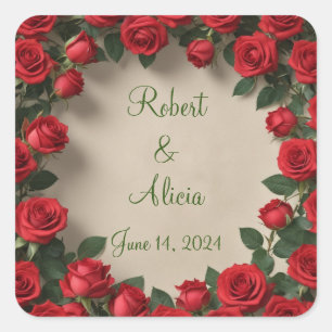 Red Rose Wedding Square Sticker
