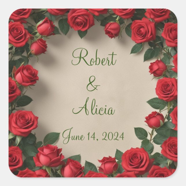 Red Rose Wedding Square Sticker (Front)