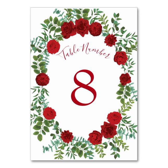 Red Rose Wedding Table Number (Back)